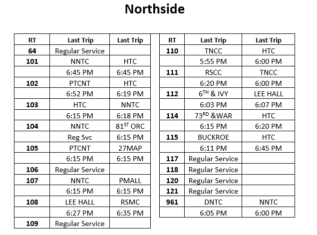 Peninsula Bus Ending Times (in an Inaccessible Format)